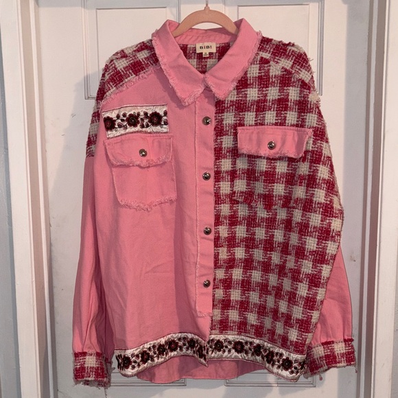 BiBi Pink Plaid SWEET PERSPECTIVE COLOR BLOCK JACKET - Picture 4 of 9